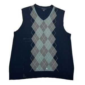 Banana Republic Sweater Vest Men L Blue Argyle V-Neck Pullover Silk Cashmere